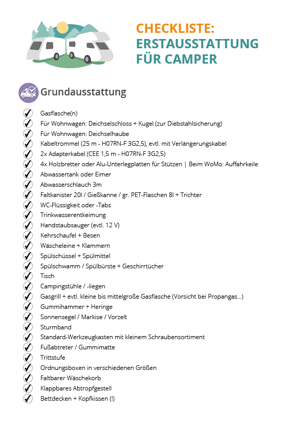 Checklist basisuitrusting voor caravans en campers