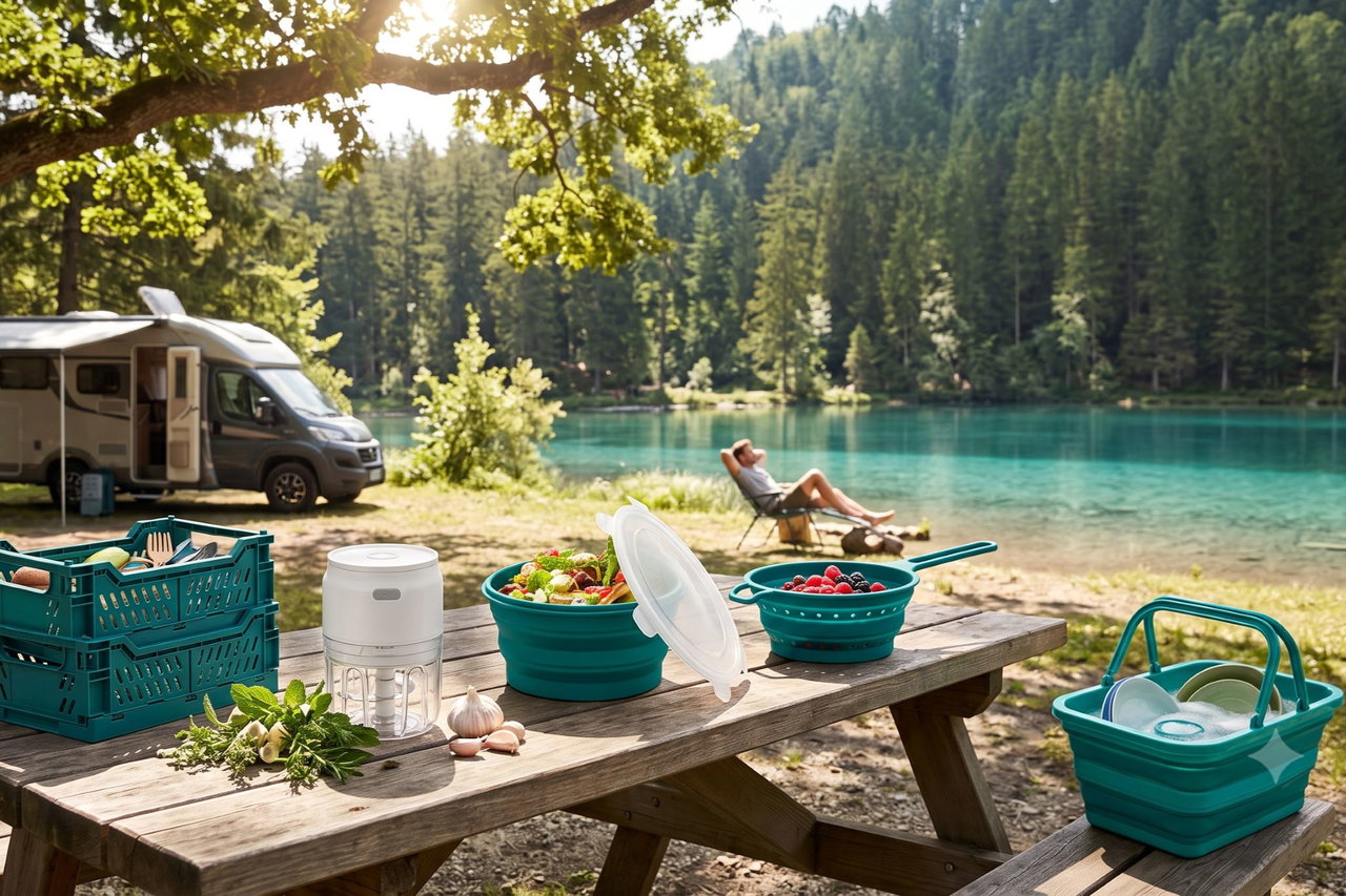 Praktische keukengadgets bij Tchibo: plaatsbesparend, licht en opvouwbaar - ideaal voor de camping!